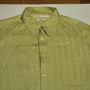 Perry Ellis 100% Silk SS Full Button Olive Green - Size XL